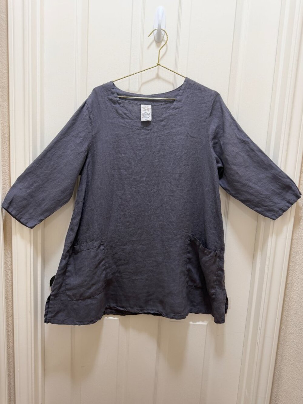 Match Point USA 100% Linen Tunic Top Size S Gray‎ Patch Pockets Lagenlook Boho